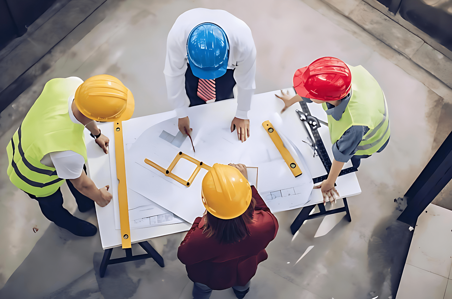 عمال ومهندسيين يخططون للخدمات البحرية